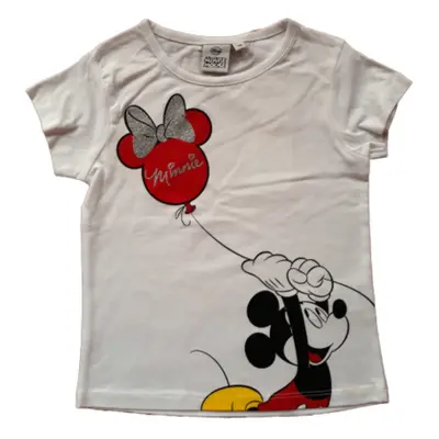 128-as fehér csillogó lány póló - Minnie és Mickey egér - Disney - ÚJ