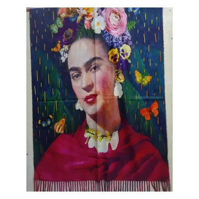 Nagyméretű kétoldalú festményes sál, kendő, stóla - Frida Kahlo - virágok - ÚJ