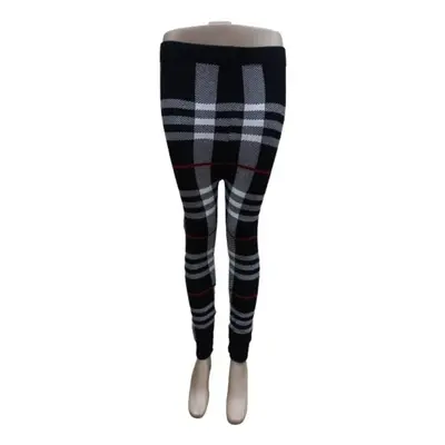 Női M-L-es fekete-fehér kockás kötött leggings - ÚJ