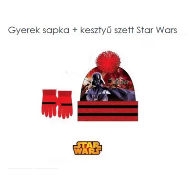 54 cm-es fejre piros téli sapka, kesztyű szett - Star Wars - Darth Vader - ÚJ