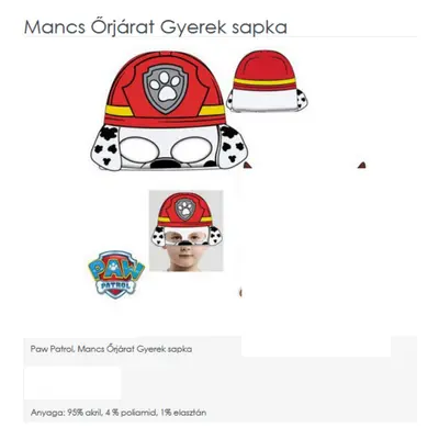 52 cm-es fejre piros-fehér kötött sapka - Paw Patrol - Mancs őrjárat - Marshall - ÚJ