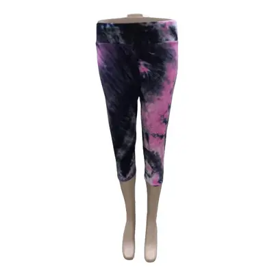 Női XL-3XL-es fekete-rózsaszín batikolt hatású capri leggings - ÚJ