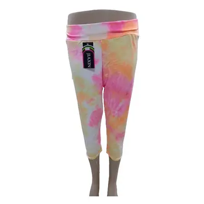 Női 3-4XL-es neonszínű batikolt hatású capri leggings - ÚJ