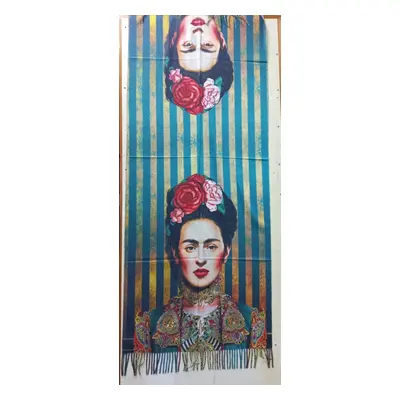 Nagyméretű kétoldalú festményes csíkos sál, kendő, stóla - Frida Kahlo - ÚJ