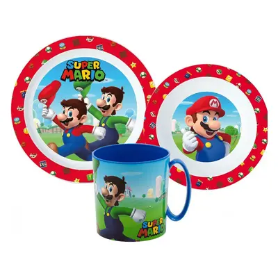 Super Mario étkészlet, micro műanyag szett bögrével 350 ml