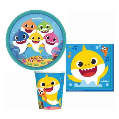 Baby Shark Music party szett 32 db-os 23 cm-es tányérra - ÚJ