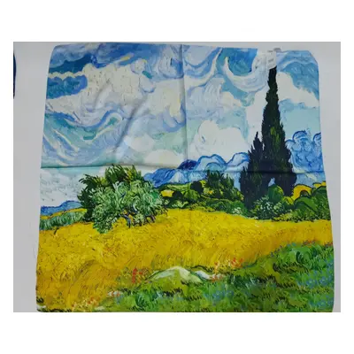 70x70 cm-es festményes selyem sál, kendő - Tájkép fával - Van Gogh - ÚJ