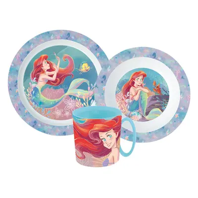 Disney Hercegnők Ariel étkészlet, micro műanyag szett bögrével 350 ml