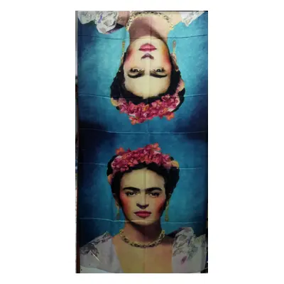 Nagyméretű festményes kék selyem sál, kendő, stóla - Frida Kahlo - ÚJ