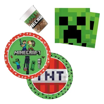 Minecraft Green party szett 36 db-os 23 cm-es tányérral