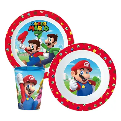 Super Mario étkészlet, micro műanyag szett, pohárral 260 ml