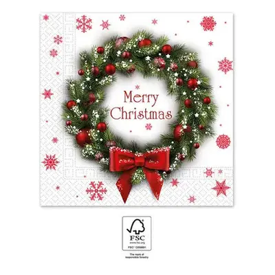 Karácsonyi Merry Xmas Wreath szalvéta 20 db-os 33x33 cm FSC