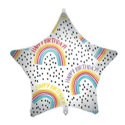 Happy Birthday Rainbow Star fólia lufi 46 cm