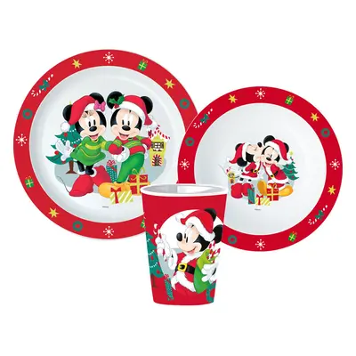 Disney Minnie and Mickey Karácsonyi étkészlet, micro műanyag szett, pohárral 260 ml