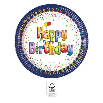 Happy Birthday Multicolor papírtányér 8 db-os 20 cm FSC