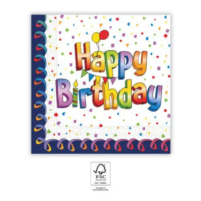 Happy Birthday Multicolor szalvéta 20 db-os 33x33 cm FSC