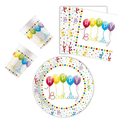 Happy Birthday Streamers party szett 36 db-os 23 cm-es tányérral