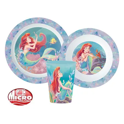 Disney Hercegnők Ariel étkészlet, micro műanyag szett, pohárral 260 ml