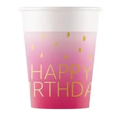 Happy Birthday Golden Pink papír pohár 8 db-os 200 ml FSC