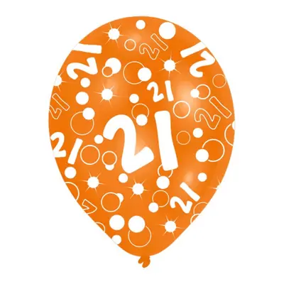 Happy Birthday 21 Orange léggömb, lufi 6 db-os 11 inch (27,5cm)