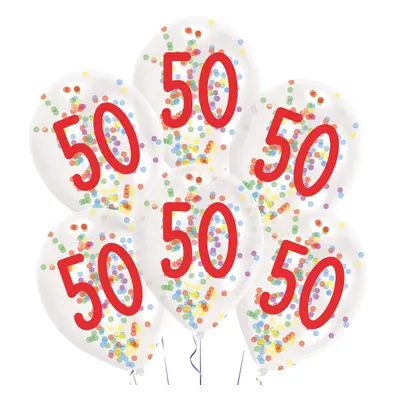 Happy Birthday 50 Droplets konfettivel töltött léggömb, lufi 6 db-os 11 inch (27,5 cm)