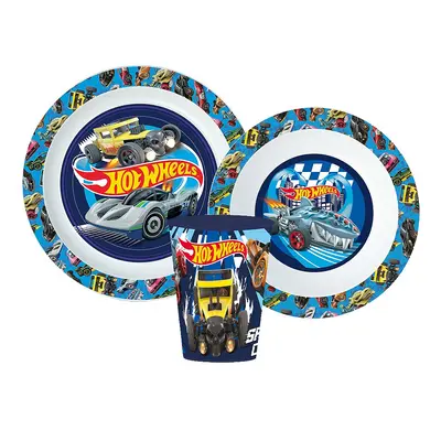 Hot Wheels Blue Fire étkészlet, micro műanyag szett pohárral 260 ml