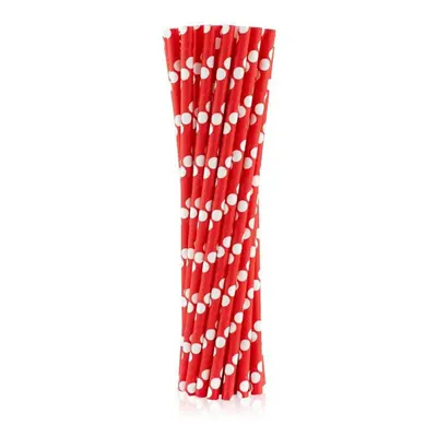 Piros Red Polka Dots papír szívószál 24 db-os - ÚJ