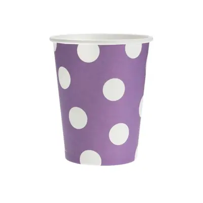 Lila Purple Polka Dots papír pohár 6 db-os 270 ml