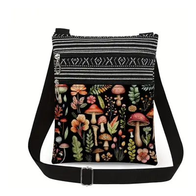 Női gombás hímzett hatású crossbody táska, kis vászon válltáska 20x25 cm - ÚJ