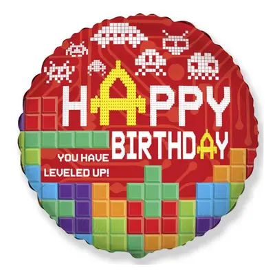 Lego mintázatú Happy Birthday Bricks fólia lufi 48 cm