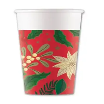 Karácsonyi Holly Poinsettia papír pohár 8 db-os 200 ml FSC