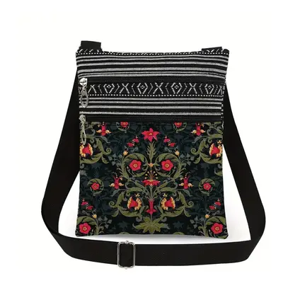 Női hímzett hatású crossbody táska, kis vászon válltáska 20x25 cm - ÚJ