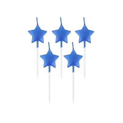 Metallic Blue Star, Kék csillag tortagyertya, gyertya szett 5 db-os - ÚJ