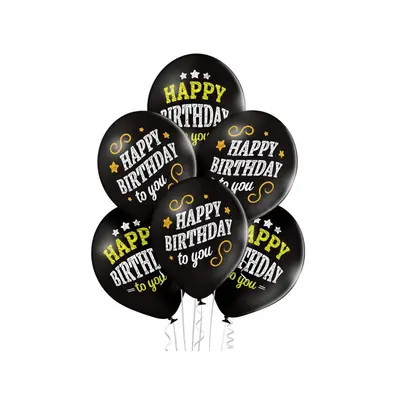 Happy Birthday Black léggömb, lufi 6 db-os 12 inch (30cm)