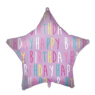 Happy Birthday Purple Star fólia lufi 46 cm