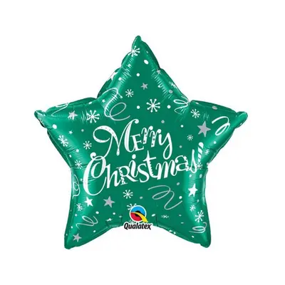 Merry Christmas Green Star, Karácsonyi fólia lufi 51 cm