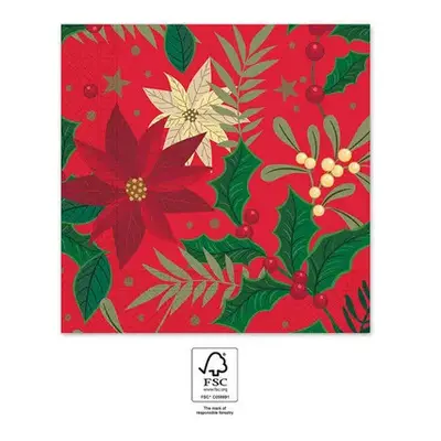 Karácsonyi Holly Poinsettia szalvéta 20 db-os 33x33 cm FSC