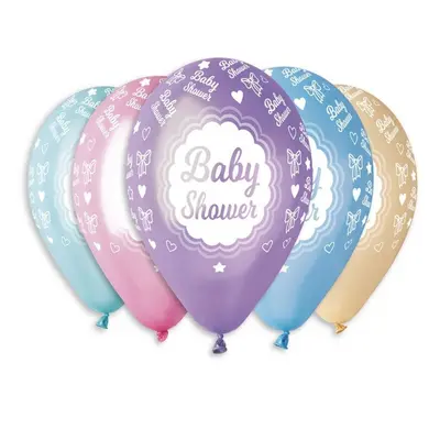 Baby Shower Metallic léggömb, lufi 5 db-os 12 inch (30 cm)