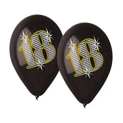 Happy Birthday 18 Black léggömb, lufi 5 db-os 12 inch (30 cm)