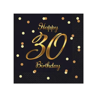 Happy Birthday 30 B&C Black-Gold szalvéta 20 db-os 33x33 cm