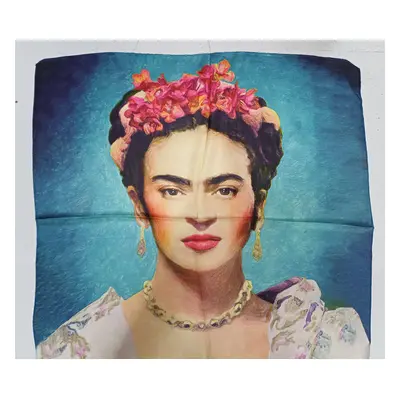 70x70 cm-es türkiz festményes selyem sál, kendő - Frida Kahlo - ÚJ