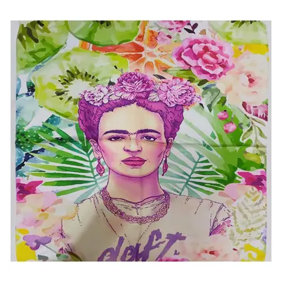 70x70 cm-es narancssárga-zöld festményes selyem sál, kendő - Frida Kahlo - ÚJ