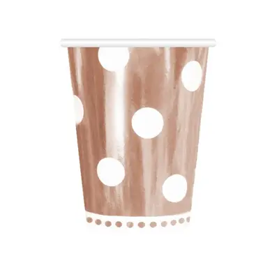 Rose Gold B&C Polka Dots papír pohár 6 db-os 266 ml