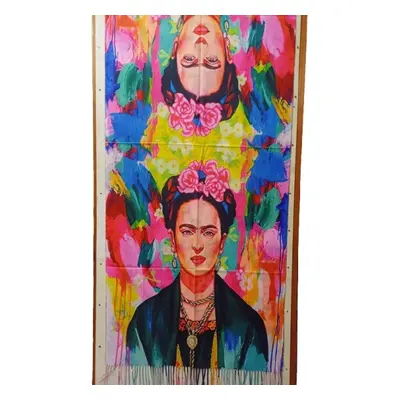 Nagyméretű rózsaszín kétoldalú festményes sál, kendő - Frida Kahlo - ÚJ