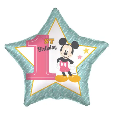 Disney Mickey Star Első születésnap fólia lufi 43 cm