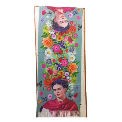 Nagyméretű színes kétoldalú festményes sál, kendő - Frida Kahlo - Virágok - ÚJ