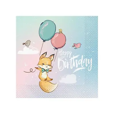 Happy Birthday Fox szalvéta 20 db-os 33x33 cm