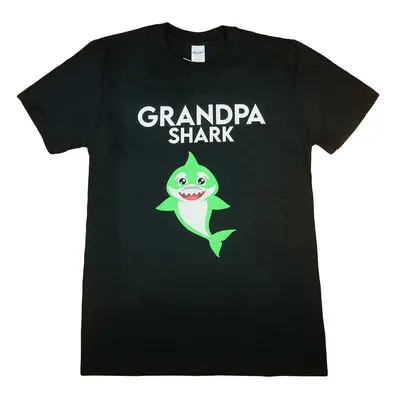 Rövid ujjú férfi póló cápás mintával "Grandpa shark" felirattal