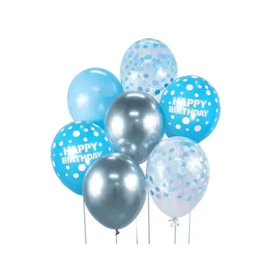 Színes Happy Birthday Silver-Blue léggömb, lufi szett 7 db-os 30cm (12 inch)