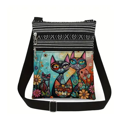 Női cicás crossbody táska, kis vászon válltáska 20x25 cm - ÚJ